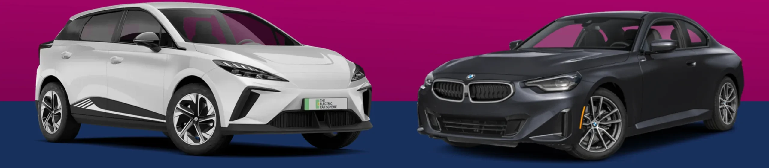 White MG4 electric hatchback and black BMW 2 Series coupé from the Drivalia business fleet